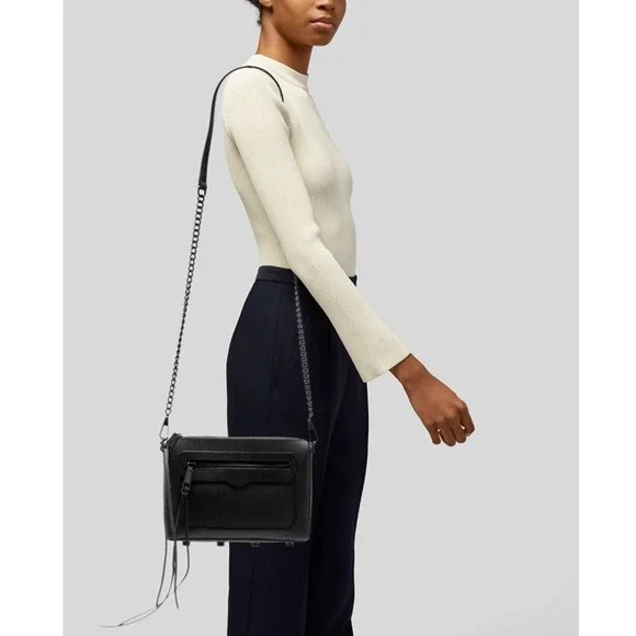 Rebecca Minkoff Black Leather Crossbody Bag with Chain Strap